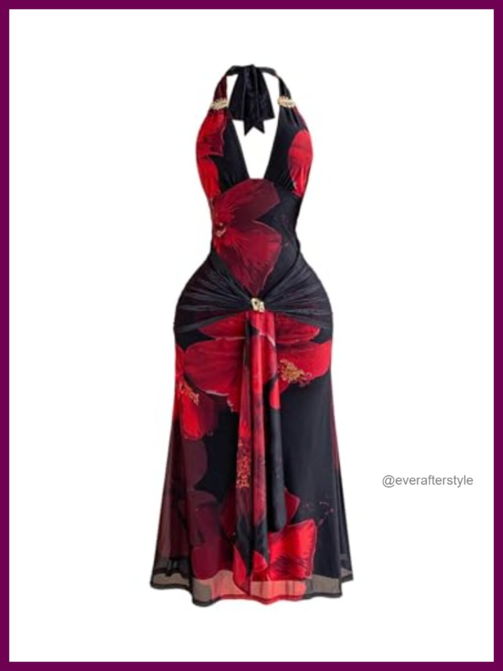 SOLY HUX Women's Floral Halter Maxi Dress Deep V Neck Sleeveless Backless Tie